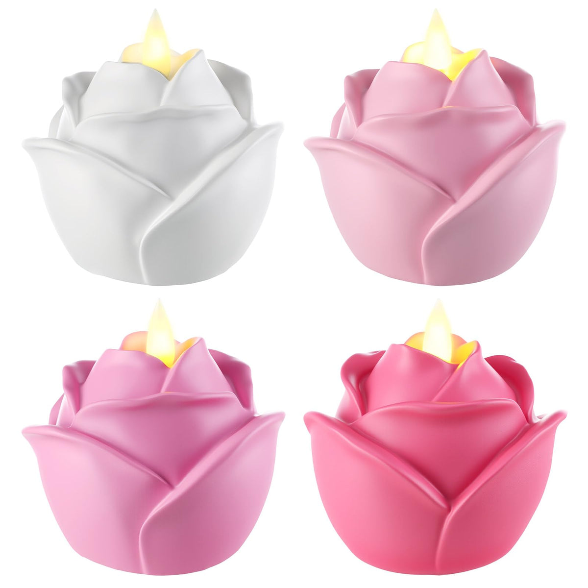 Bucherry 4 Pcs Rose Flameless Candle Light 3.5" LED Resin Pink Rose Flower Tealight Candle Battery Operated Rosebud Flickering Tea Light for Wedding Party Teacher Gifts Home Table Decor