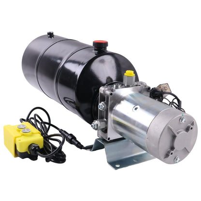 Solarhome 12V DC Single Acting Hydraulic Power Unit 1.6KW 2600PSI 1.1GPM Steel Tank 12 Quart(3 Gal) with Remote Control 8Ft Long Flange with 4 Holes Through SAE 8 Ports