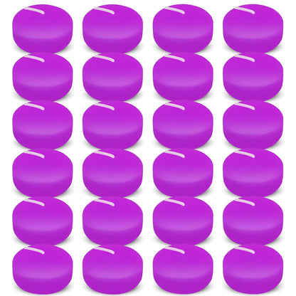 24 Packs 2 Inch Purple Colored Floating Candles, Small Unscented Dripless Pool Water Wax Candles for Cylinder Vase, Table Centerpiece at Wedding, Party, Pool, Holiday - 6 Hour Burn Time