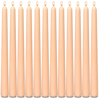 12-Pack Light-Orange Taper Candles, 10 Inch Unscented Dripless Candlesticks, Long-Lasting Burn Time of 7-8 Hours, Perfect for Fall Harvest Halloween Thanksgiving Dinners Parties and Home Décor