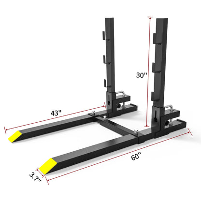 YITAMOTOR 60" Clamp on Pallet Forks, 4000lbs Heavy Duty Quick Attach Tractor Fork with Adjustable Stabilizer Bar & Anti-roll Bar for Bucket Tractor Loader Skid Steer