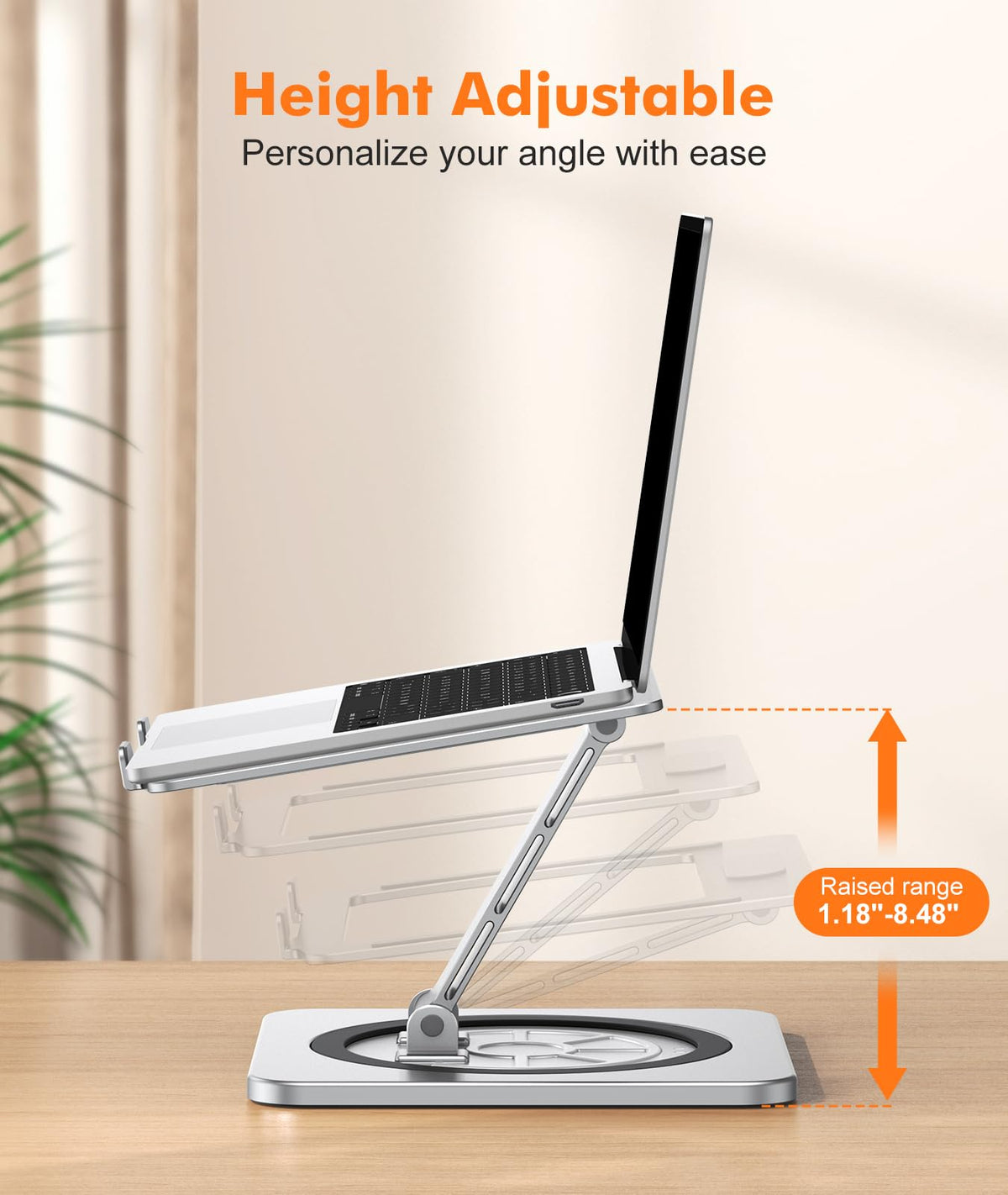 RIWUCT Adjustable Laptop Stand with 360° Swivel Base, Foldable Laptop Riser Holder for Desk, Ergonomic Computer Notebook Cooling Stand Mount, Compatible with MacBook Air Pro, Dell XPS, HP (10-16")