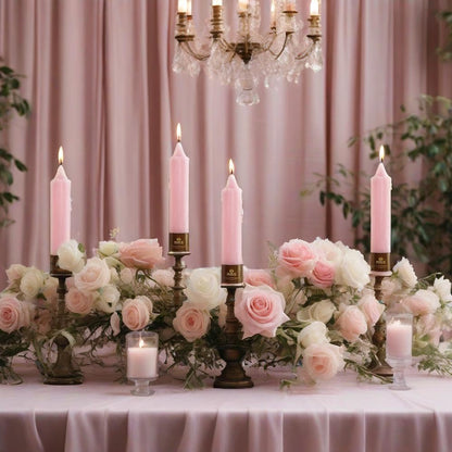 4 PCS Handmade Taper Candle Pink Small Candlesticks 7 inch Short Candlesticks for Dinner Household Wedding Party Home Décor