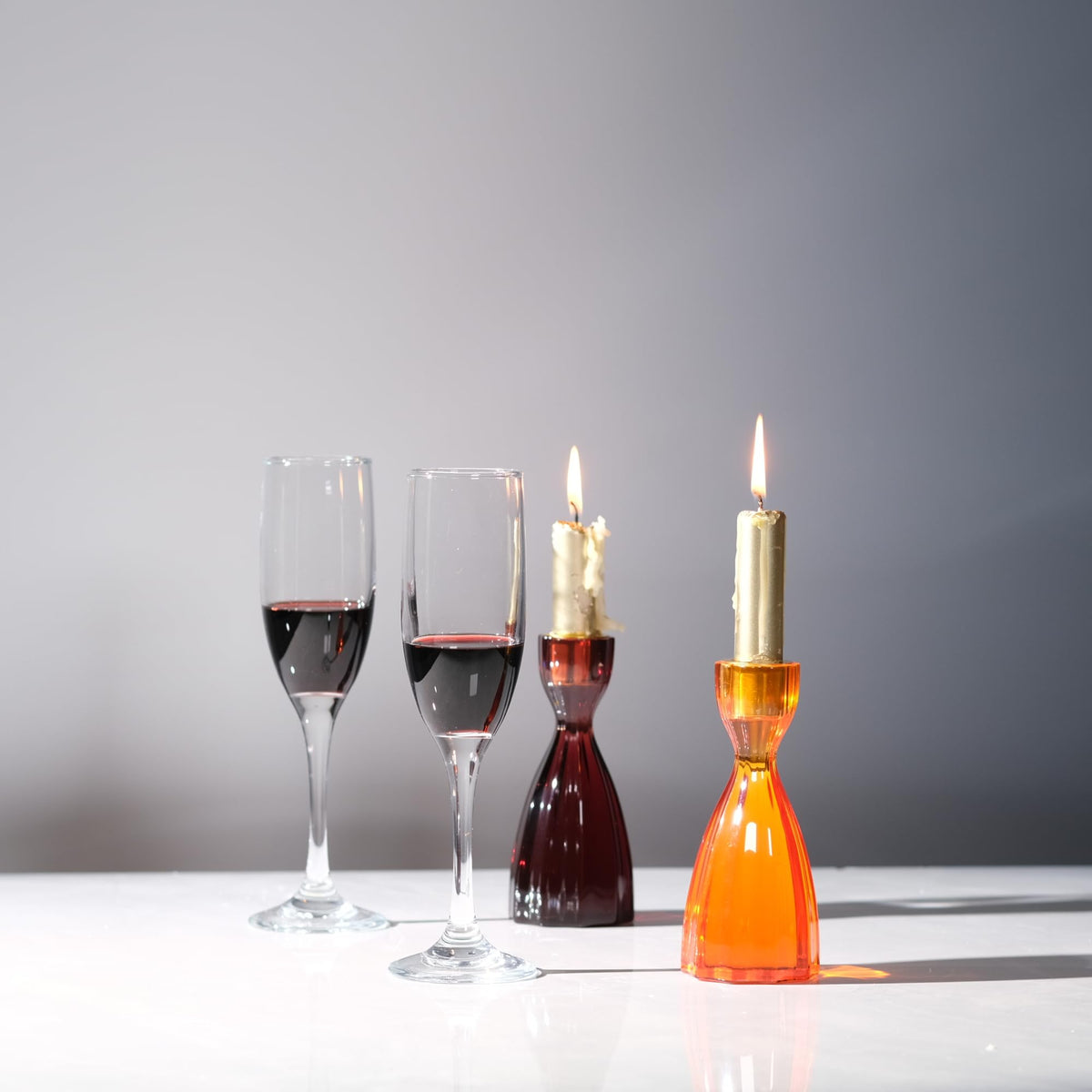 ICNBUYS Twizzle Twist Candle Holder, Decorative Candlestick for Table Display, Romantic Decoration, Unique Home DÉCOR Aesthetic, Housewarming Gift, Orange Height 5.7 inches Set of 2 - Resin