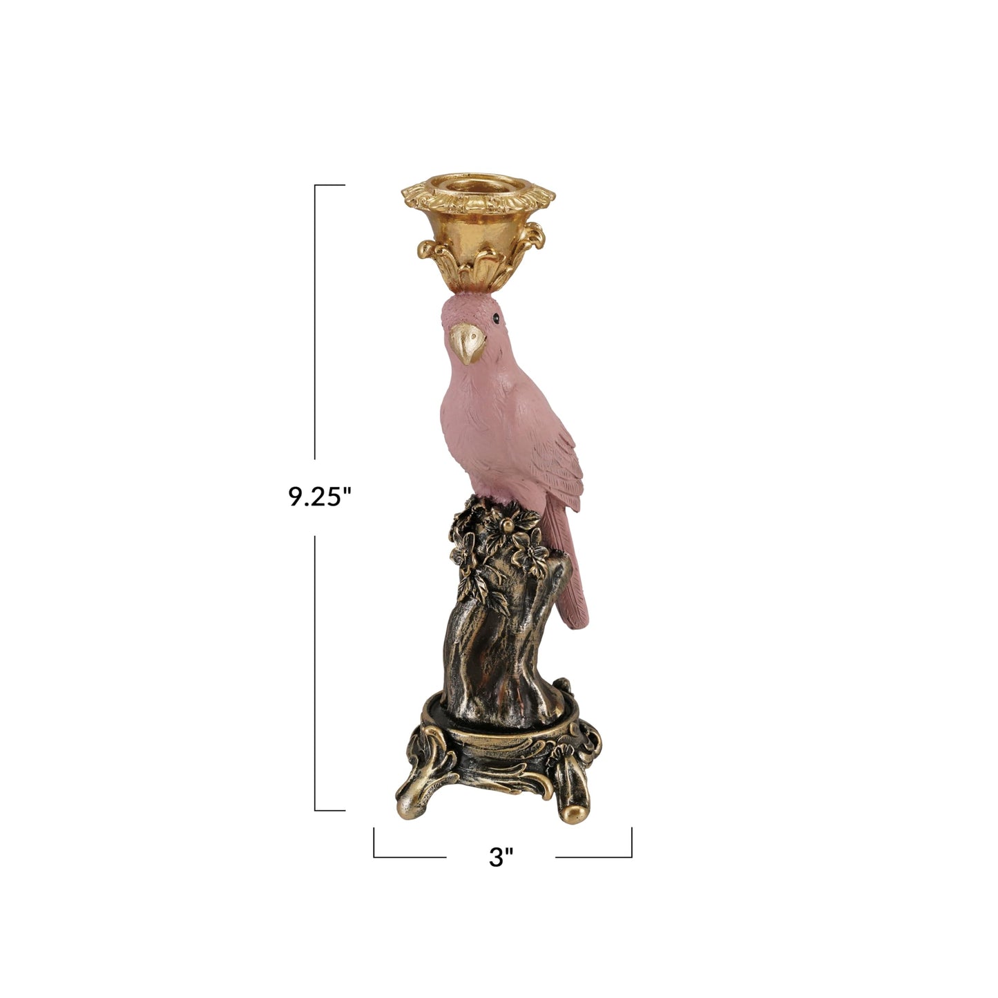 Creative Co-Op Resin Parrot-on-Branch Taper Candle Holder, Antique Gold and Pink Finish