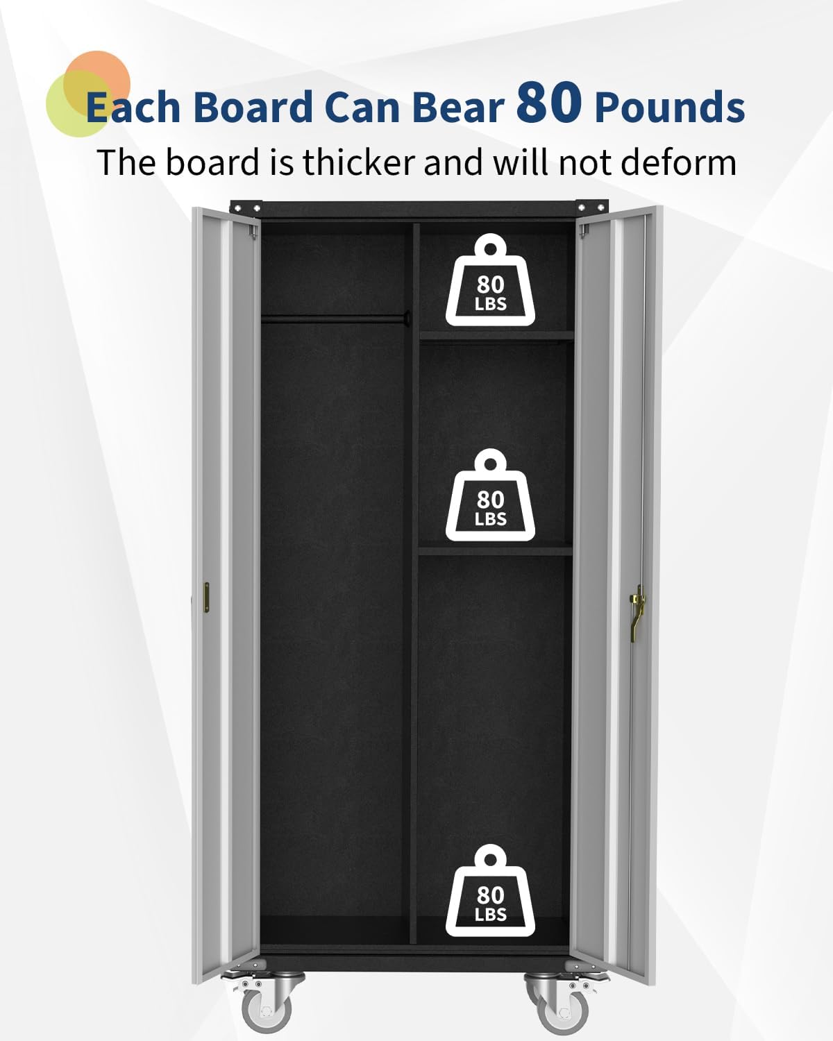ExploreHorizon 71" H Rolling Tool Cabinet - Metal Locker Storage Cabinet with Wheels, Heavy-Duty Lockable Office Garage Cabinets Utility with 2 Doors and Hanging Rod, Adjustable Feet