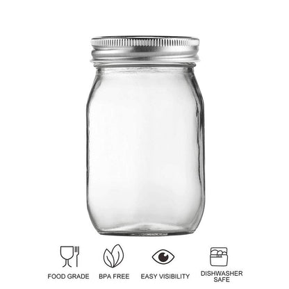 BEWAVE Glass Mason Jars, 16oz Clear Glass Jars with Lids for Sealing, Regular Mouth Canning Jars for Food Storage, Snacks, Candies, DIY Projects, 4 Pack
