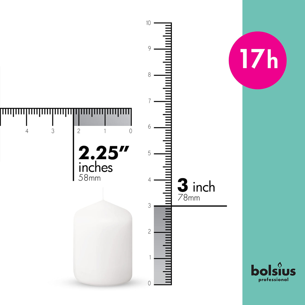 BOLSIUS 12 White Pillar Candles Bulk - 2.3 x 3 inch Candle Set - 17 Hours Clean Burning - No Palm Oil - 0% Animal Fat - Premium European Quality - Wedding, Party, Dinner & Emergency Candles
