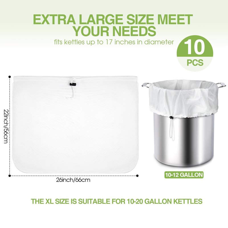 Chumia 10 Pack Brew Bags Reusable Extra Large 26 x 22'' Fine Mesh Strainer Cold Brew Filters Drawstring Cheese Cloth Straining Bags Wine Making Supplies for Fruit Cider Beer