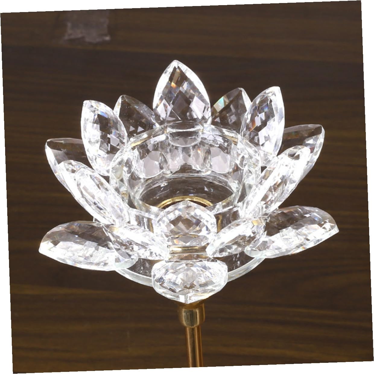 TOVINANNA Modern Simple Metal Candle Holder Small Crystal Lotus Candlestick Decorative Golden Wedding Candle Stand for Dining Room and Romantic Candlelight Dinner