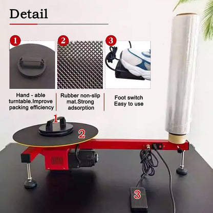 INTBUYING 220V Electric Stretch Film Wrapping Bench Semi-auto Table Stretch Film Dispenser Wrap Machine Wrap-Around Film baler for 27.5" (70cm)-Wide Film