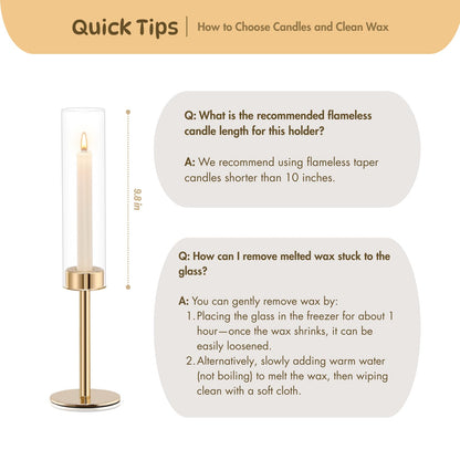 Gold Hurricane Candle Holders Set of 6, Tall Metal Windproof Glass Taper Candle Holder for Candlestick, Candle Sticks Decor, Table Centerpieces for Wedding, Candlelit Dinner Party Fireplace Decoration