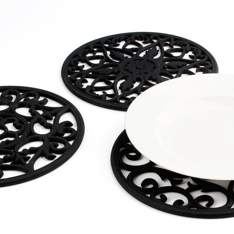 ME.FAN Trivets for Dishes/Pots/Pans, 3 Pcs Silicone Mats, Flexible/Durable/Non Slip Hot Pads to Protect Table and Counter Top (Black)