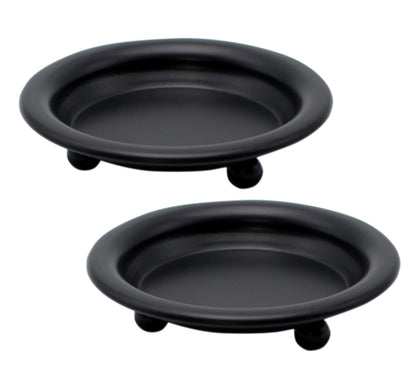 2 Pack Black Decorative Iron Plate Candle Holder 4.33'' Candle Stand Metal Saucer Style Decorative Iron Plate for Pillar/Scented/Flameless/Ball Candles Wax Candles, Incense Cones Spa Weddings (Black)