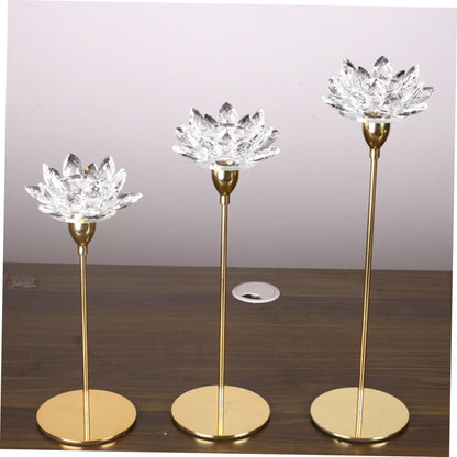 HOMSFOU Crystal Lotus Metal Candlestick Holder Small Modern Simple Wedding Candle Stand for Candlelight Dinner Table Decoration