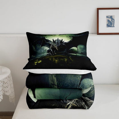 Erosebridal Flying Dragon Bedding Print for Boys Girls Room Decor - Dragon Bedding King, Exotic Dragon Comforter Set Tropical Rainforest Quilt Soft Microfiber Duvet Insert with 2 Pillow Cases