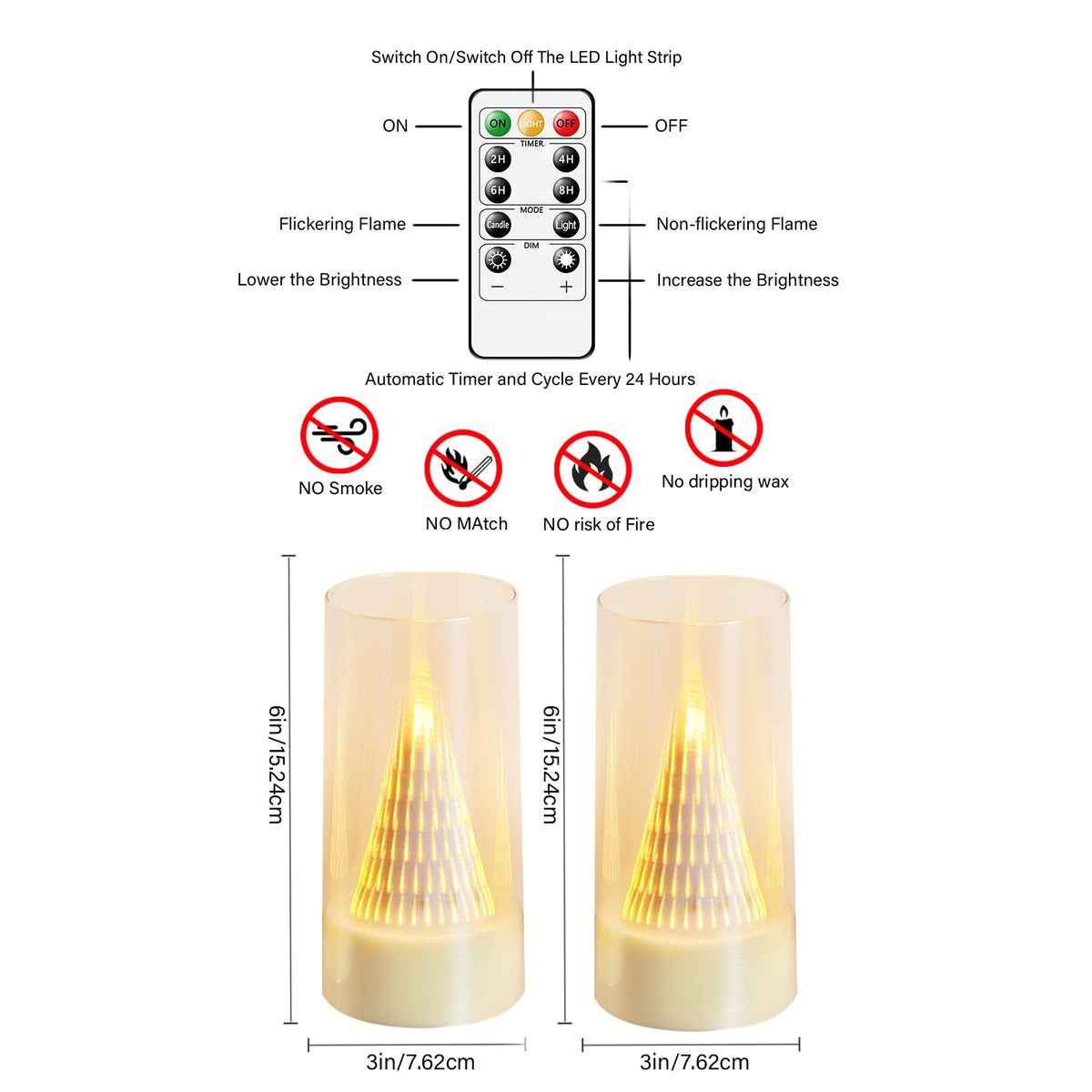Eebus LED Flameless Candles with Remote - Battery Operated,Fake Candles for Home Décor Tapered Glowing Pillar Candle Lights Add a Warm and Romantic Atmosphere Set of 2 (D 3"×H 6" 6") (Ivory)