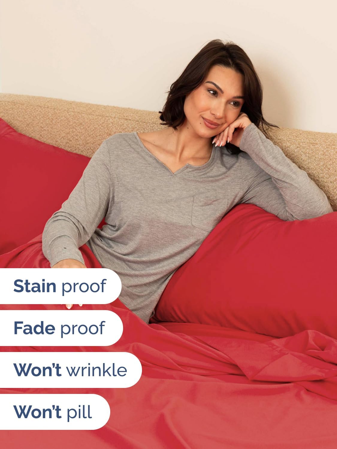 Skiennix Extra Deep King Sheet Set - 6 Piece Breathable Cooling Bedding - Soft, Wrinkle-Free Red Sheets