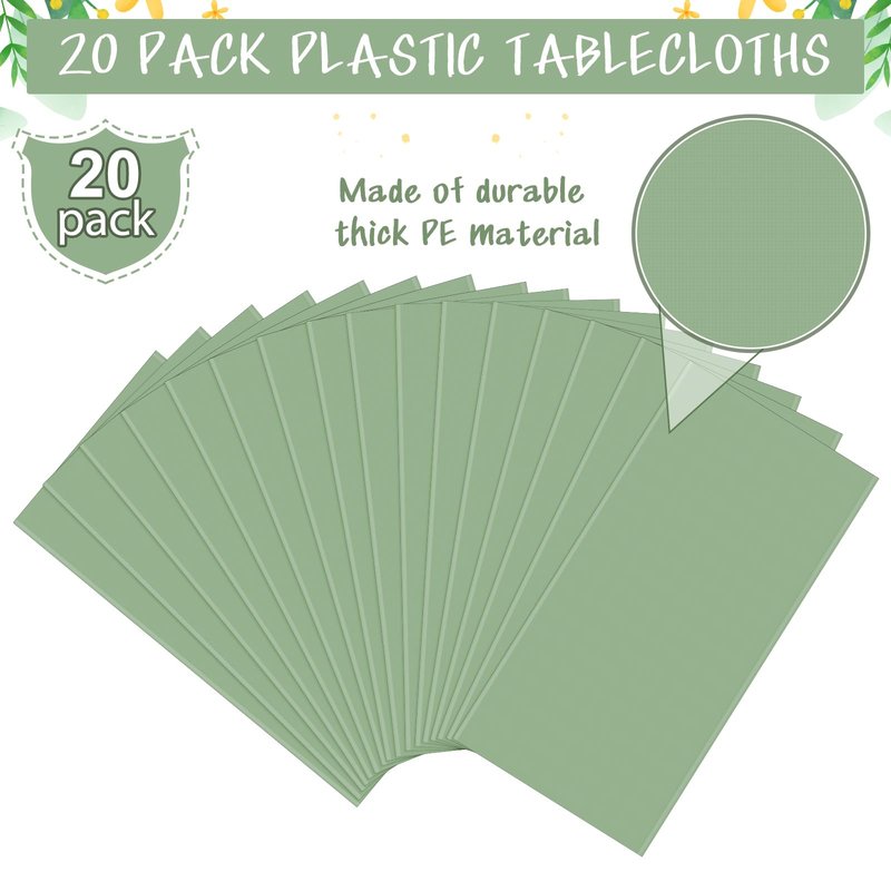 20Pack Sage Green Plastic Tablecloths for Rectangle Tables,Light Green Disposable Tablecloth,Waterproof Sage Green Table Cover for Birthday Bridal Wedding Baby Shower Party Decorations,54 X 108Inch