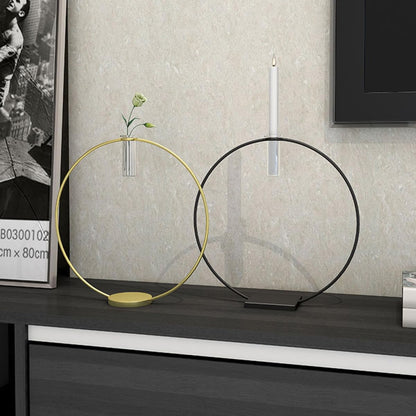 HYTROVE Decorative Metal Candleholder Black Round Base 9x28x29cm Lightweight Candlestick Ornament for Home Décor and Table Centerpiece