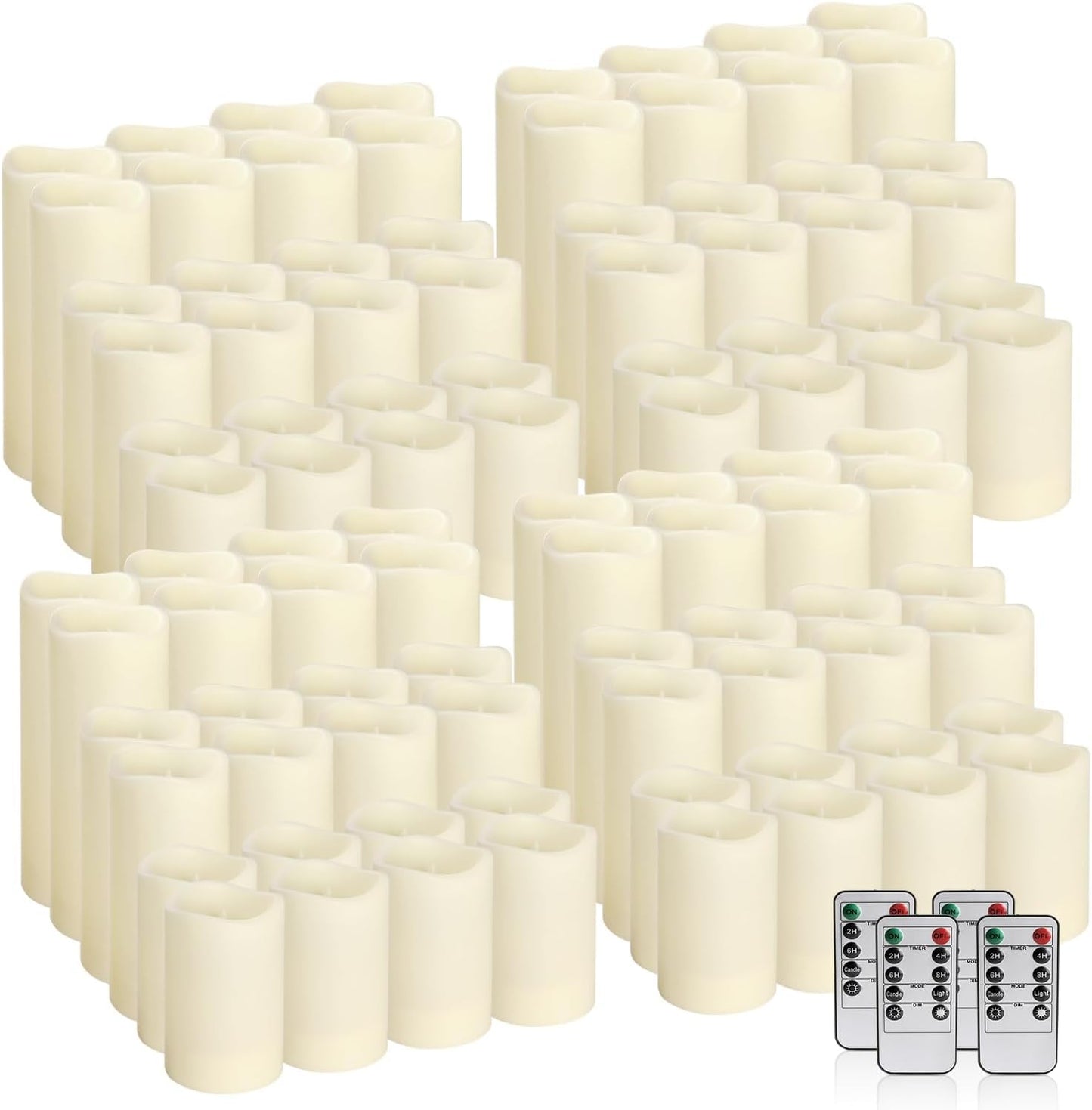 YOROXRG Set of 96 Waterproof Outdoor Flameless Candles, LED Candles with 4 Remote and Timer,(H 4" 5" 6" x D 2.2"),for Halloween Wedding Festival