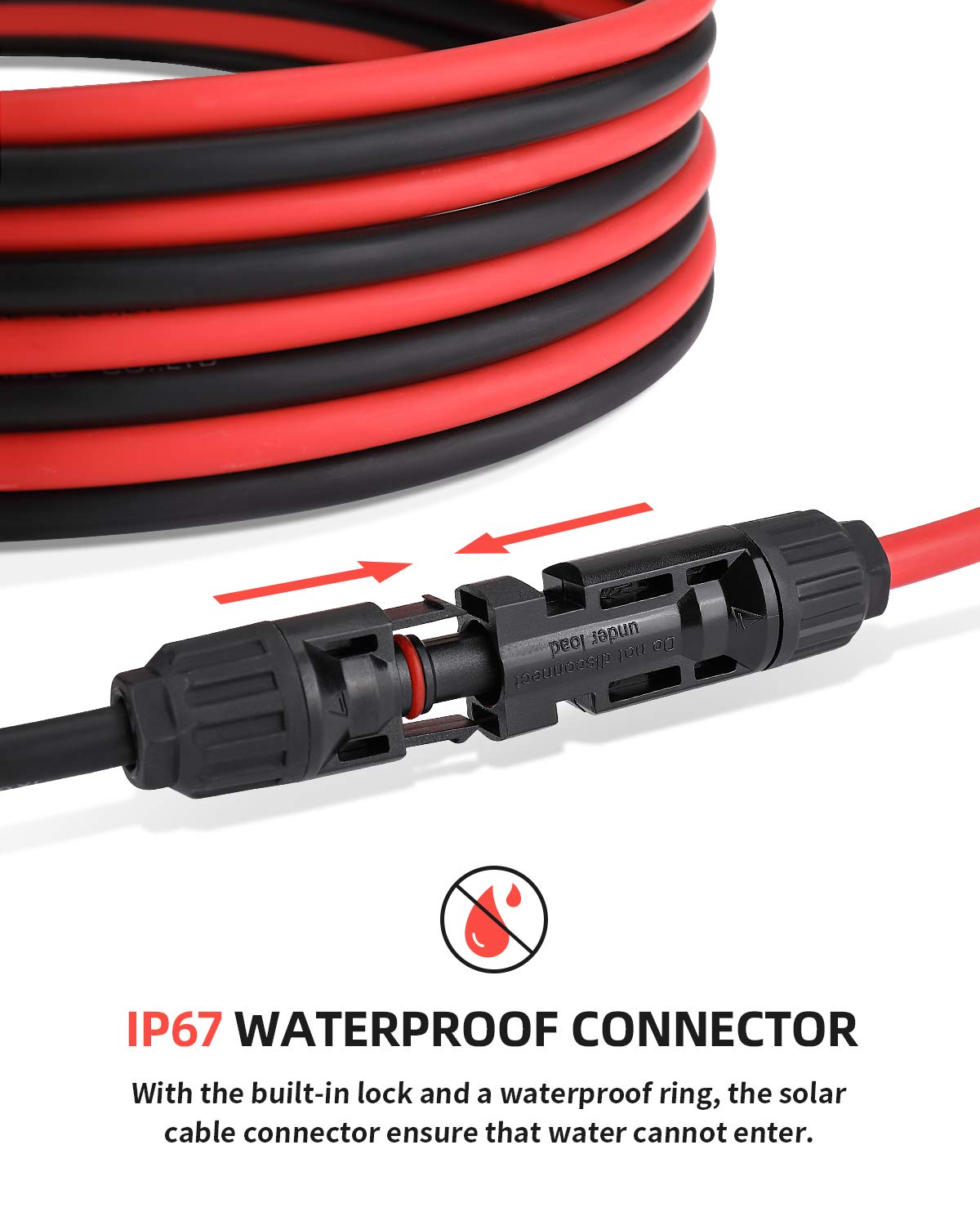 BougeRV 100Feet 10AWG Solar Extension Cable with Female and Male Connector with Extra Pair of Connectors Solar Panel Adaptor Kit Tool (100FT Red + 100FT Black)