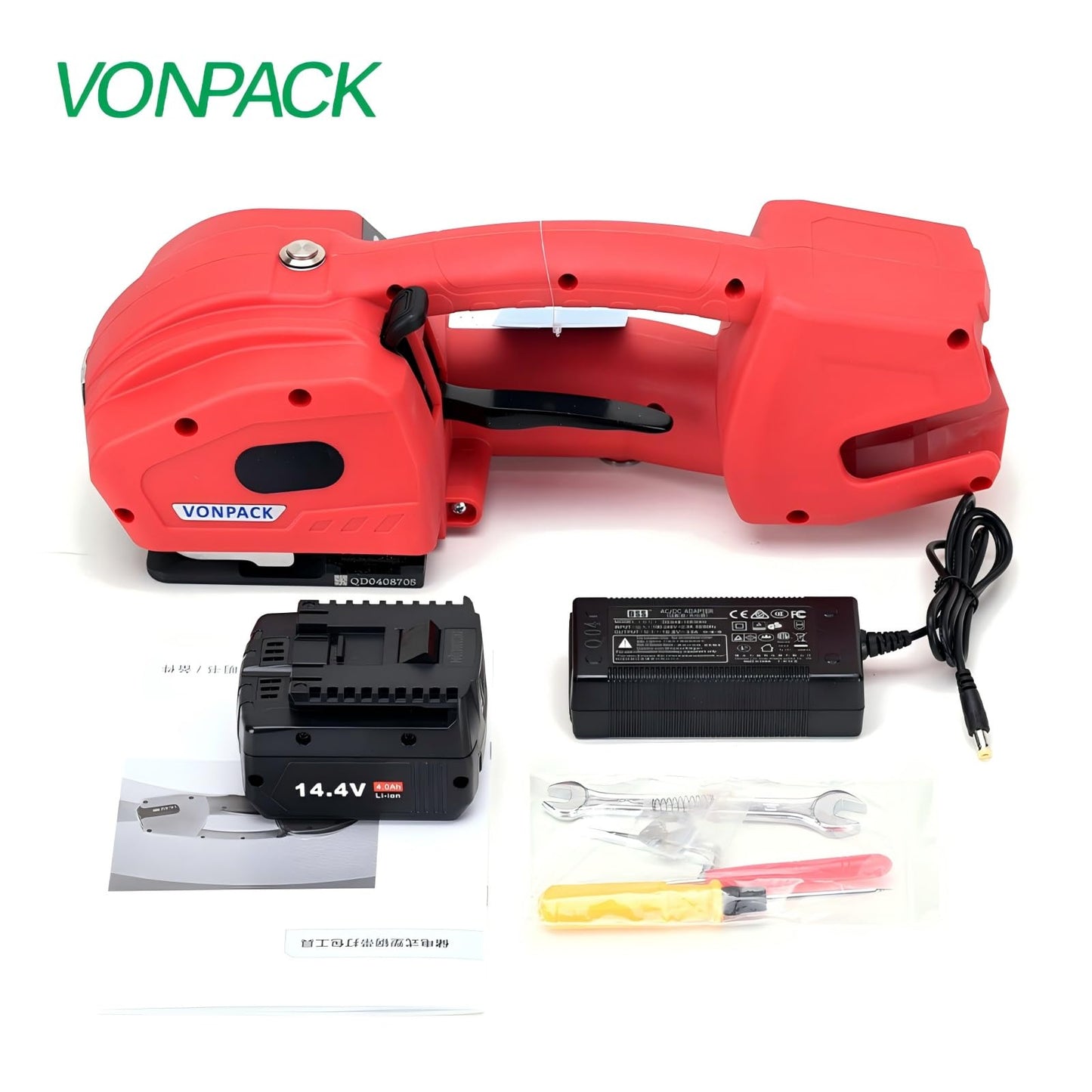 VONPACK Electric Strapping Machine with Digital Display Screen, Strapping Tool for Width 1/2-2/3 inch 1X4000mAh Battery Handheld Banding Tool for PP PET Packaging Machine for Carton Pallet Wood