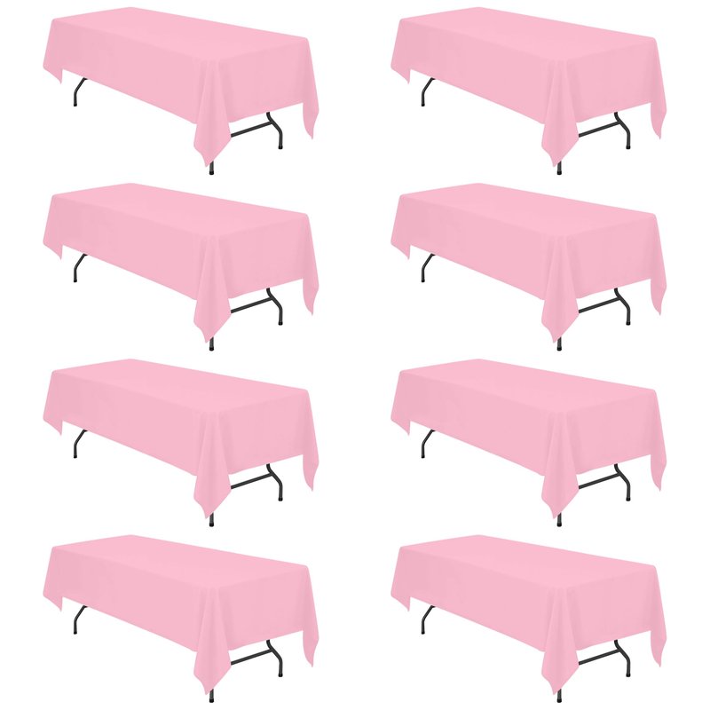 BRILLMAX 8 Pack Pink Tablecloths 60 x 126 Inch for 8ft Rectangle Tables - 150 GSM Polyester Fabric, 15" Standard Drop, Water, Stain & Wrinkle Resistant Cloth Cover for Wedding Banquet Dining Buffet
