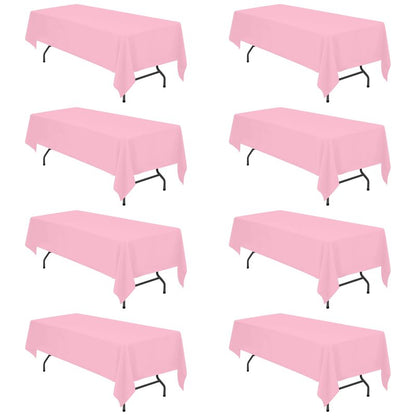 BRILLMAX 8 Pack Pink Tablecloths 60 x 126 Inch for 8ft Rectangle Tables - 150 GSM Polyester Fabric, 15" Standard Drop, Water, Stain & Wrinkle Resistant Cloth Cover for Wedding Banquet Dining Buffet