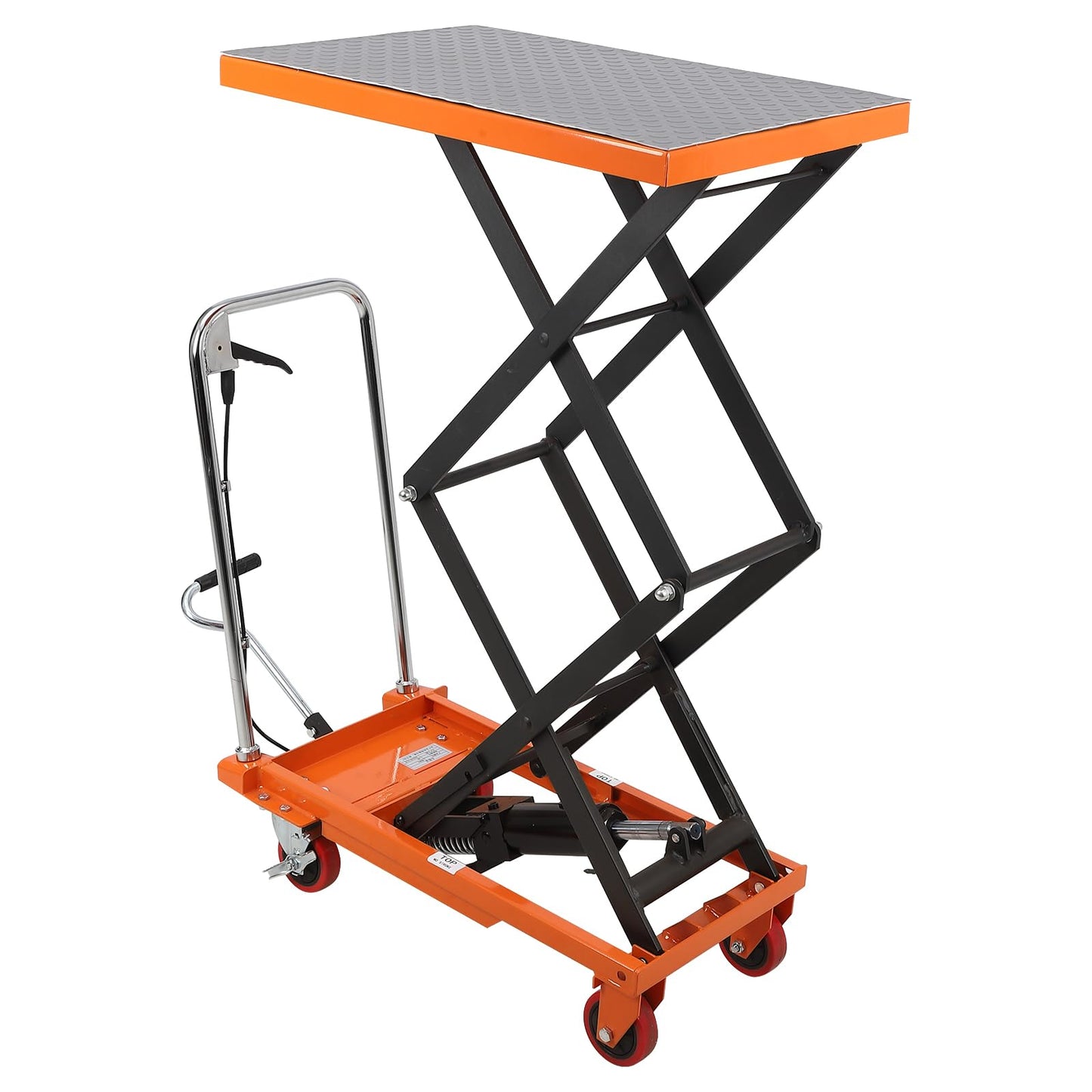EliteEdge Hydraulic Scissor Lift Table, 770LBS Capacity Industrial Lift Cart with Anti-Slip Platform, Adjustable Mobile Elevating Workbench 12-59 inch, 4 Wheels, Orange