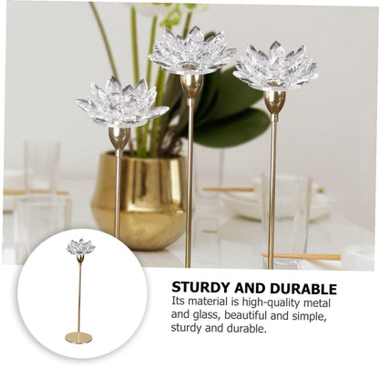 JEWEDECO Crystal Lotus Candle Stand Small Simple Metal Candlestick Decorative Candleholder for Wedding and Dining Room Candlelight Dinner Table Centerpiece