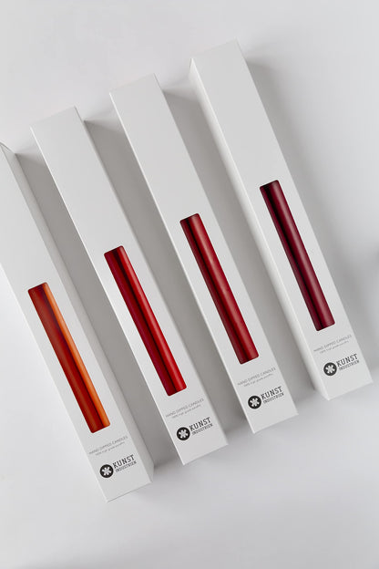 Kunstindustrien® Taper Candles, Set of 4, 13.8" – Made in Denmark, Long Burning Candles 15h, Unscented & Smokeless Candlesticks, Elegant Tall Candles for Weddings Dinners & Home Decor (Light Bordeaux)