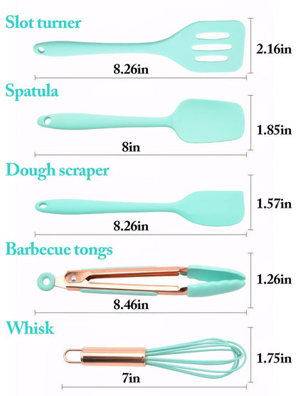 Kitchen Utensil Set,5 Pcs Mini Silicone Cooking Utensils Sets,Heat Resistant Non Stick Kitchens Gadgets BPA-Free Spatula Set,Kids Kitchen Tools Kitchen Set for Cooking
