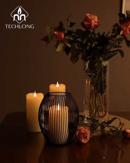 TECHLONG Flickering Flameless Candles with 3D Moving Flame, Last 1000+ Hours Battery Operated Candles with Timer, Ivory Real Wax Pillar Electric LED Candle for Wedding Christmas Party/3" x 5"