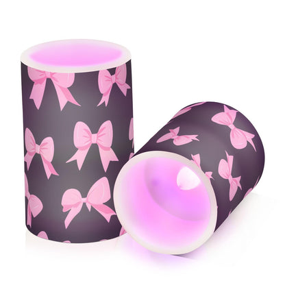 ALAZA Pink Bow Black I Flameless Candles Flickering LED Candles with Remote Timer Battery Operated Pillar Candles Set of 2 for Dinner Holiday Decor