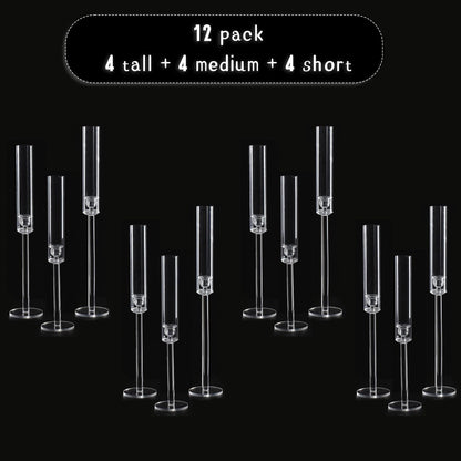 Vincidern 12pcs Clear Taper Candle Holder Centerpieces for Tables, Acrylic Candlestick Holder for Table, Long Candle Stick Candle Stand for Wedding Party Holiday, Event Decor