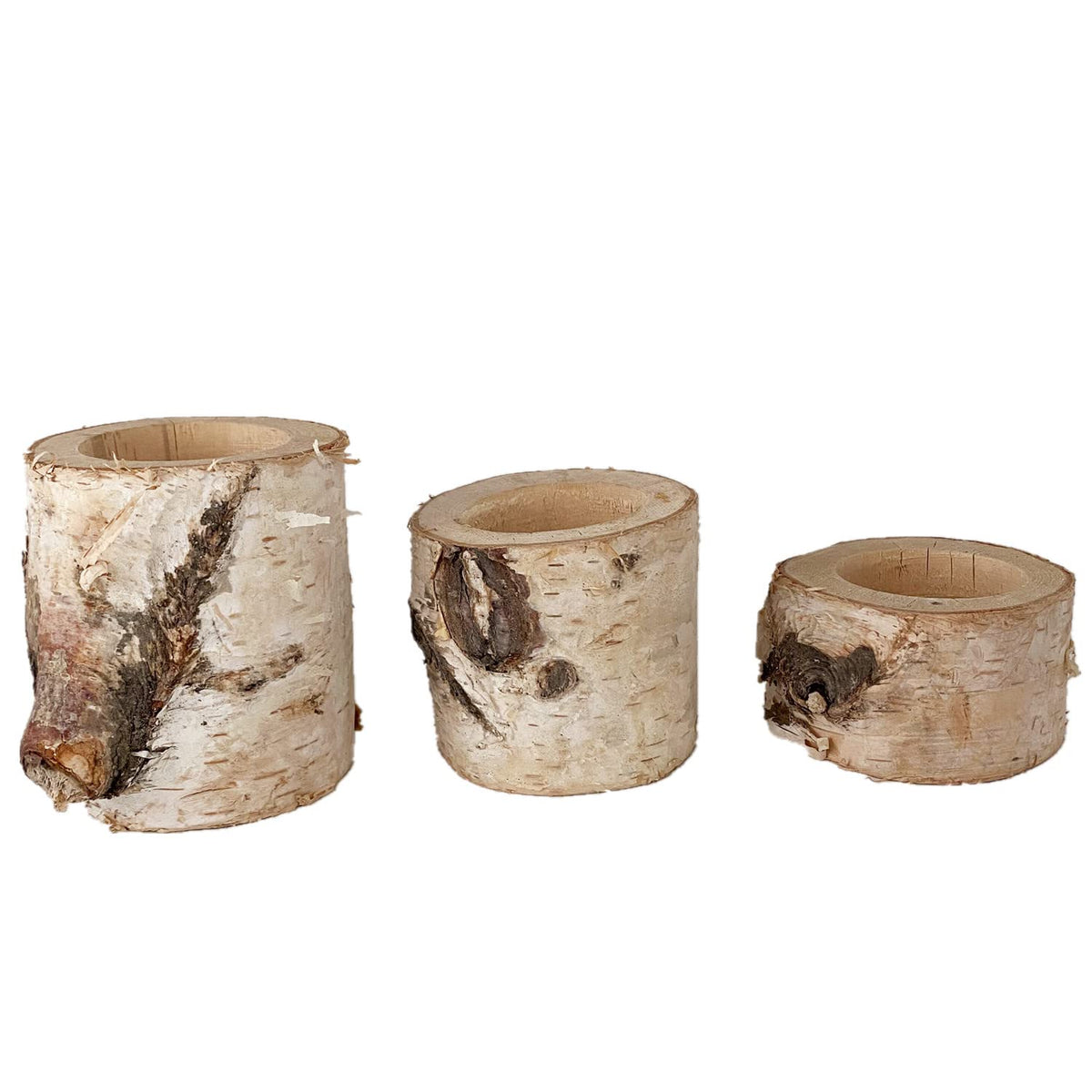 Rustic Wedding Birch Log Tealight Candle Holder Wood Table Decor Wooden Candle Holder Party Decoration (Pack of 3(Assorted Height))