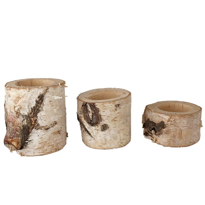 Rustic Wedding Birch Log Tealight Candle Holder Wood Table Decor Wooden Candle Holder Party Decoration (Pack of 3(Assorted Height))