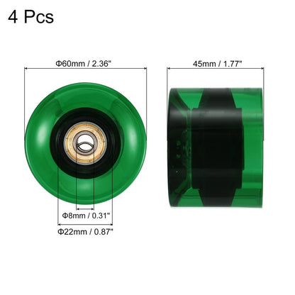 PATIKIL 60mm Longboard Wheels with Bearings ABEC-11, 4 Pack Street Wheels for Skateboards Cruiser Wheel Replacement 80A, Clear Green Golden