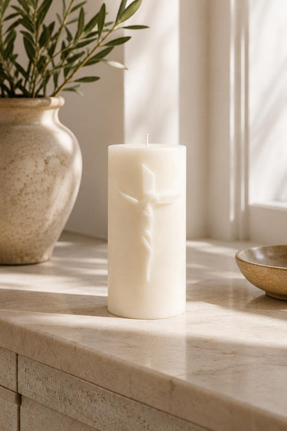 Pillar Soy & Beeswax Candle 4x9 Inch - Clean Burning unscented Religious & Spiritual Candle - 1600g, 90 Hour Burn time/Redeemer Candle.