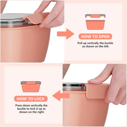 Cherrysea Salad Lunch Container, 68oz Salad Bowls with 4 Compartments Tray,Leak Proof Lunch Box with Fork for Men,Women BPA-Free Snack Container with Sauce Container for Dressings-Blue