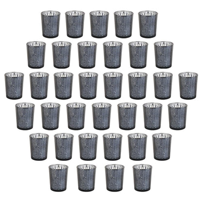 BTGLLAS Black Mercury Glass Tea Light Holders Set of 36 - Elegant Votive Candle Holders for Weddings, Showers and Home Decor - Perfect for Table Centerpieces and Parties (Glass, Black)