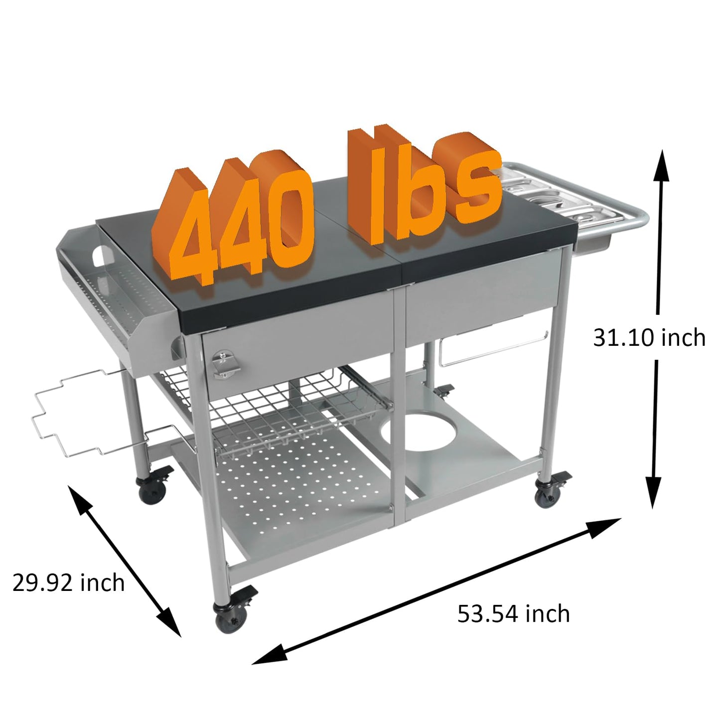 Pizza Oven Table Heavy Duty Outdoor Grill Cart for Blackstone 17/22 Inch Griddle Metal Prep Station fits Ninja Woodfire Ooni BBQ Worktable with Trash Holder Propane Storage Mesh Shelves Black