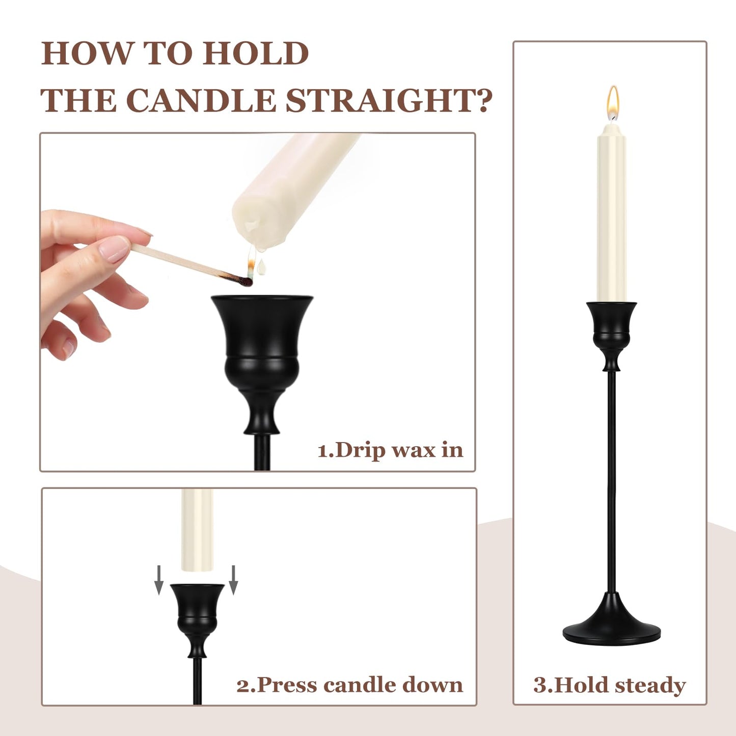 Showin Candlestick Holders Black, 3 Packs Taper Candle Holder for Candlesticks, Candle Sticks Holder Decor for Home Decor