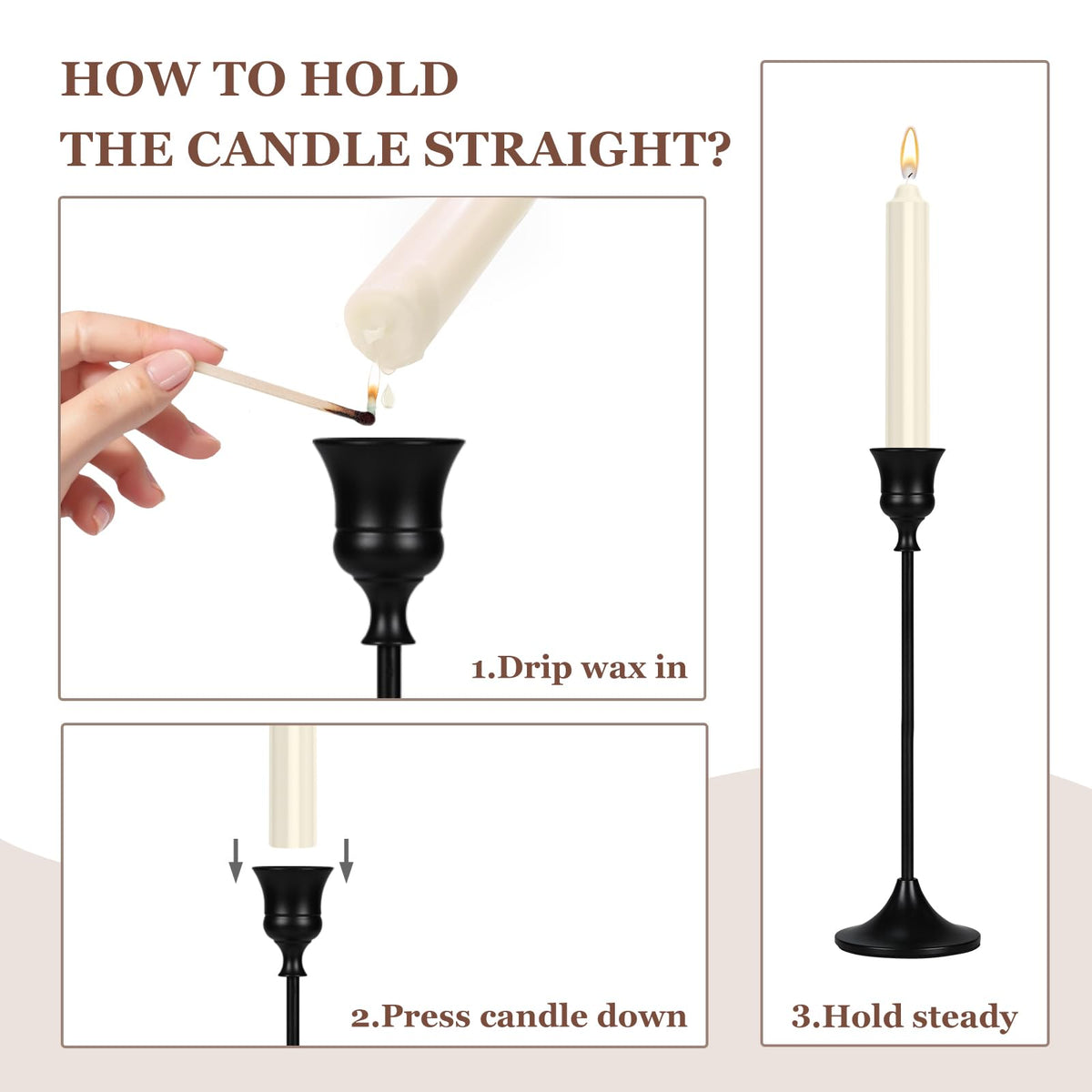Showin Candlestick Holders White, 3 Packs Taper Candle Holder for Candlesticks, Candle Sticks Holder Decor for Home Decor