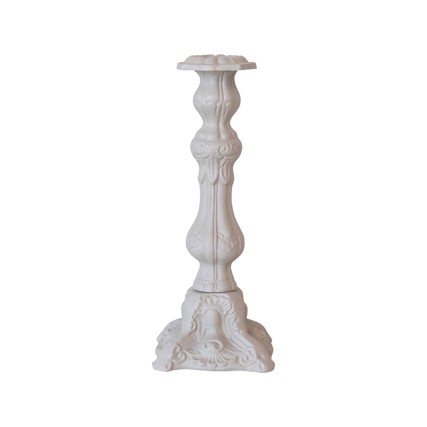 Creative Co-Op Embossed Cast Aluminum Taper Candleholder, Grey