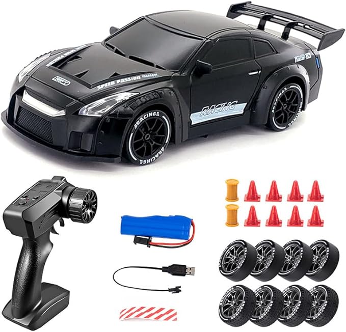 High Speed 1:24 4WD RC Drift Car with Proportional 2.4G Remote Control Dual Tire Configuration and LED Light Racing Vehicle Model for Adults Enthusiasts– Air Force Gray