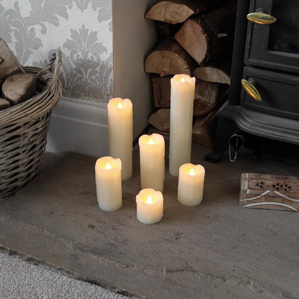 Eldnacele Flickering Flameless Candles with 6 Hour Timer Battery Operated (Battery Included) Dripping Real Wax LED Pillar Candles for Dinner Home Indoor Decor Christmas Holiday Decorations Set of 6