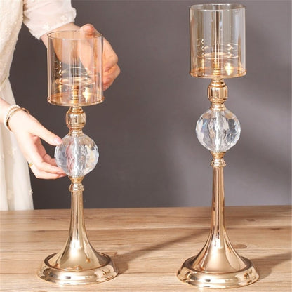 Candlestick Holders Light Luxury Metal Glass Tall Candlestick Candlelight Dinner Decoration Ornaments Candle Holders(Small)