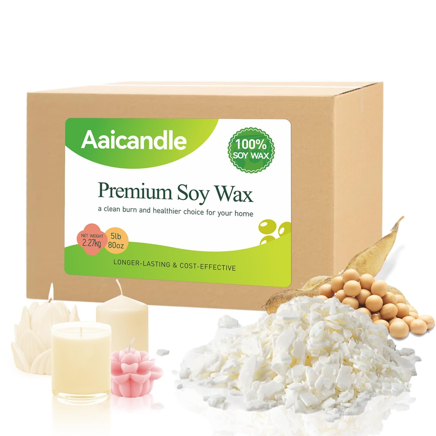 5LB Soy Wax for Candle Making - Natural Soy Wax Flakes Supplies for DIY Candles, Container & Tealight Craft Use, Easy Mel Clean Burn, Ideal for Small Businesses & Etsy Sellers (2270G / 80 OZ)